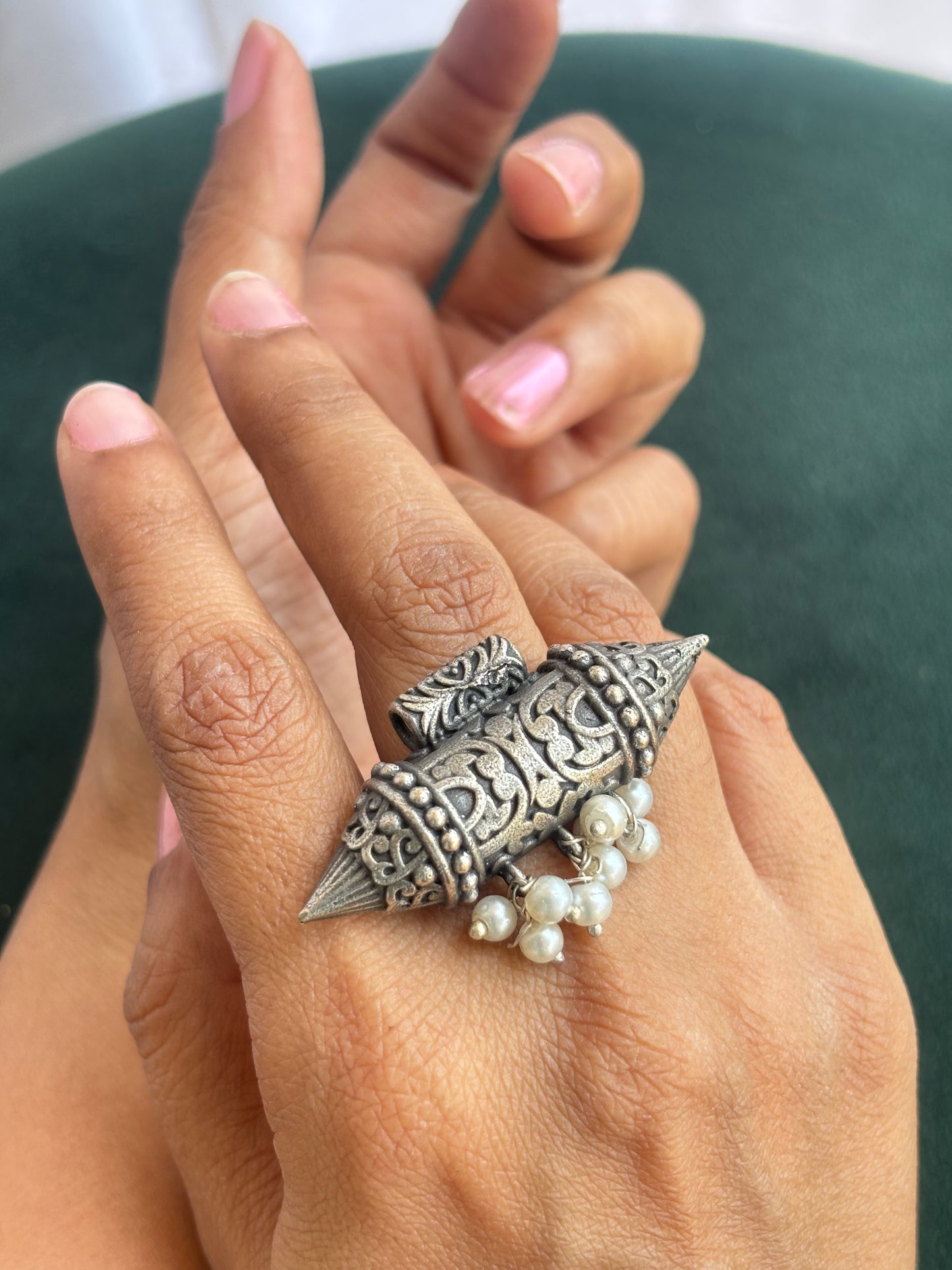 "Jyotika" Silver Replica Adjustable Ring