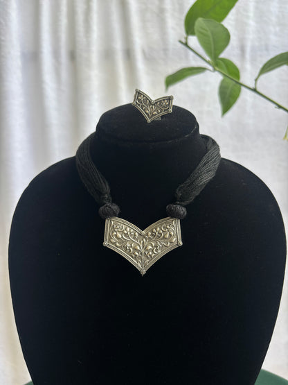 "Bhavanya" Silver Replica Neckpiece | Ring