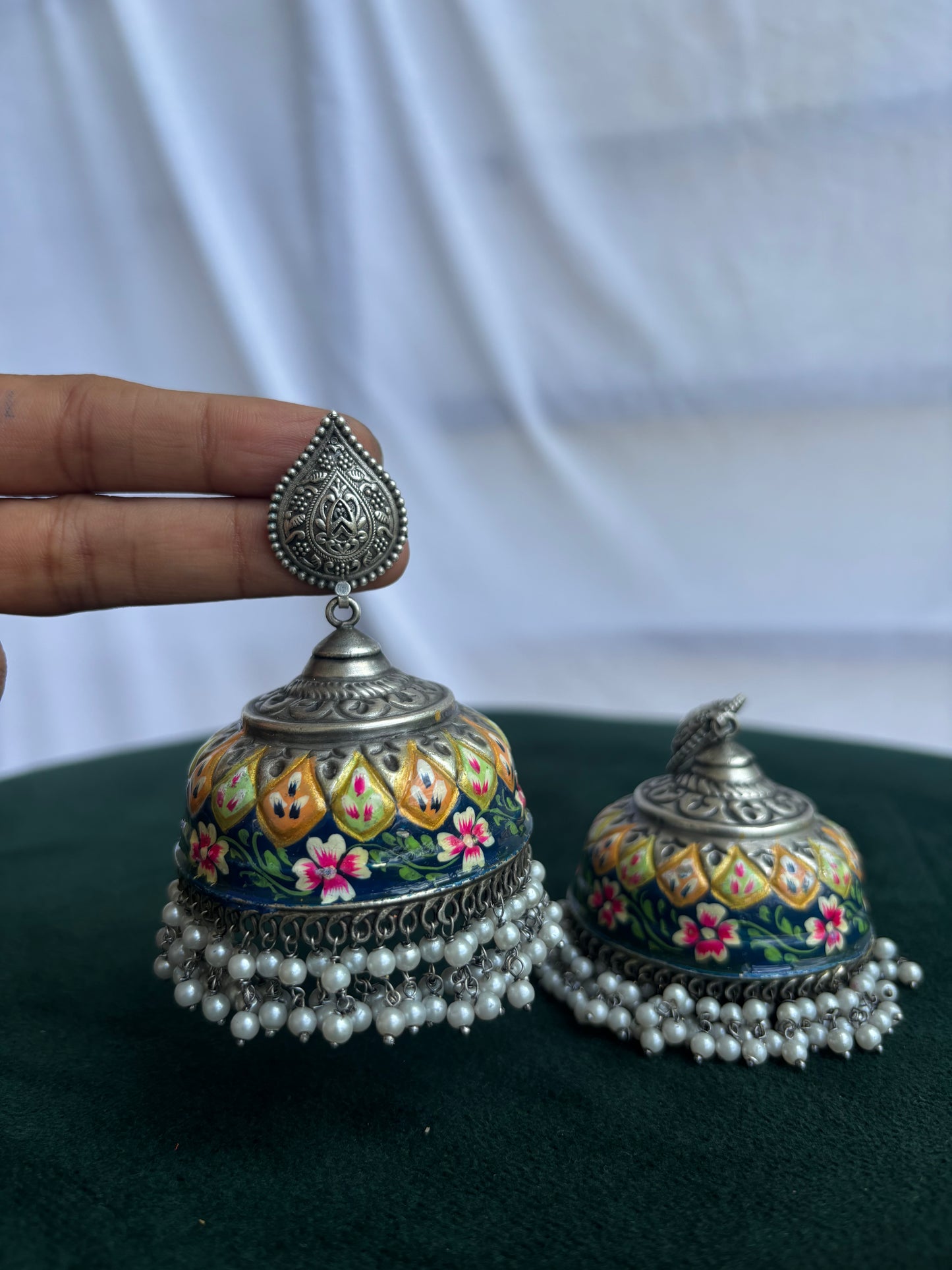 "Zoha" Handpainted Silver Replica Earrings