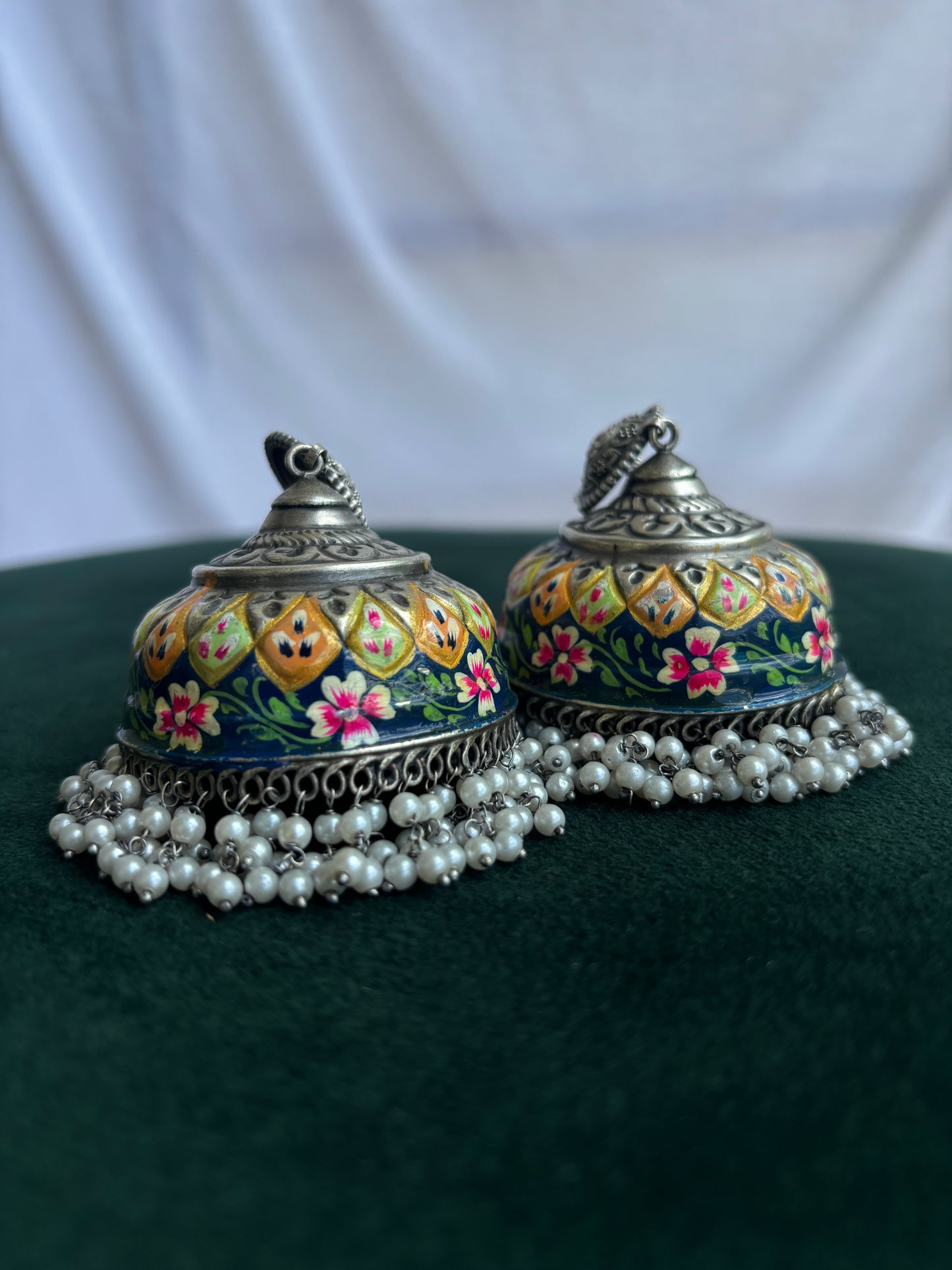 "Zoha" Handpainted Silver Replica Earrings