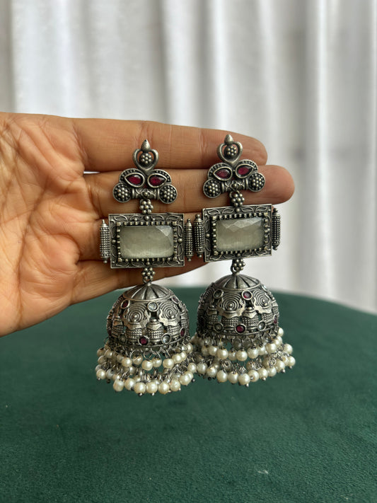 "Alani" Silver Replica Jhumka Earrings