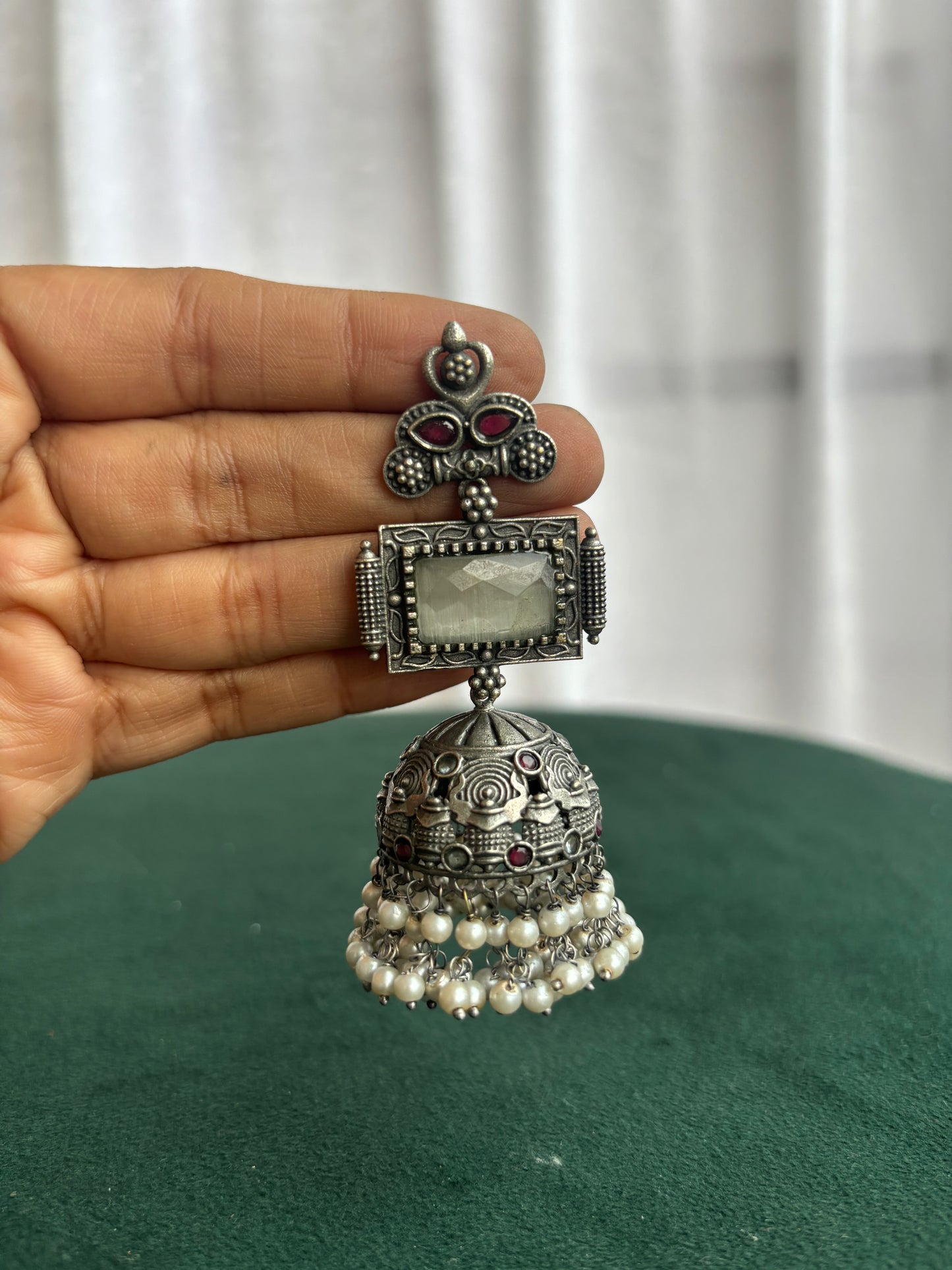 "Alani" Silver Replica Jhumka Earrings