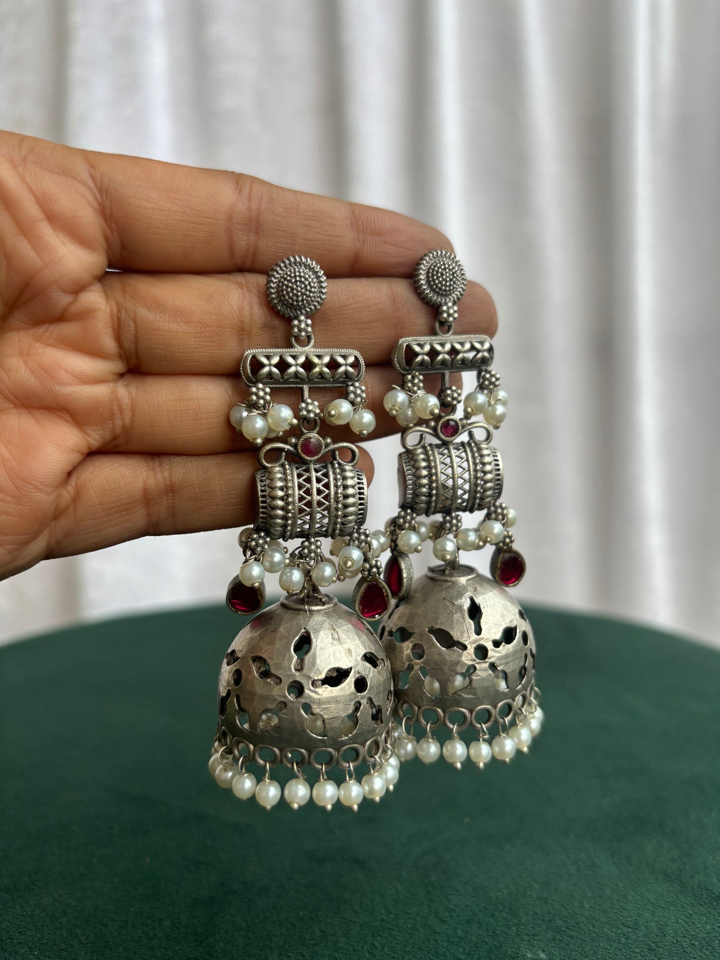 "Amara" Silver Replica Jhumka Earrings