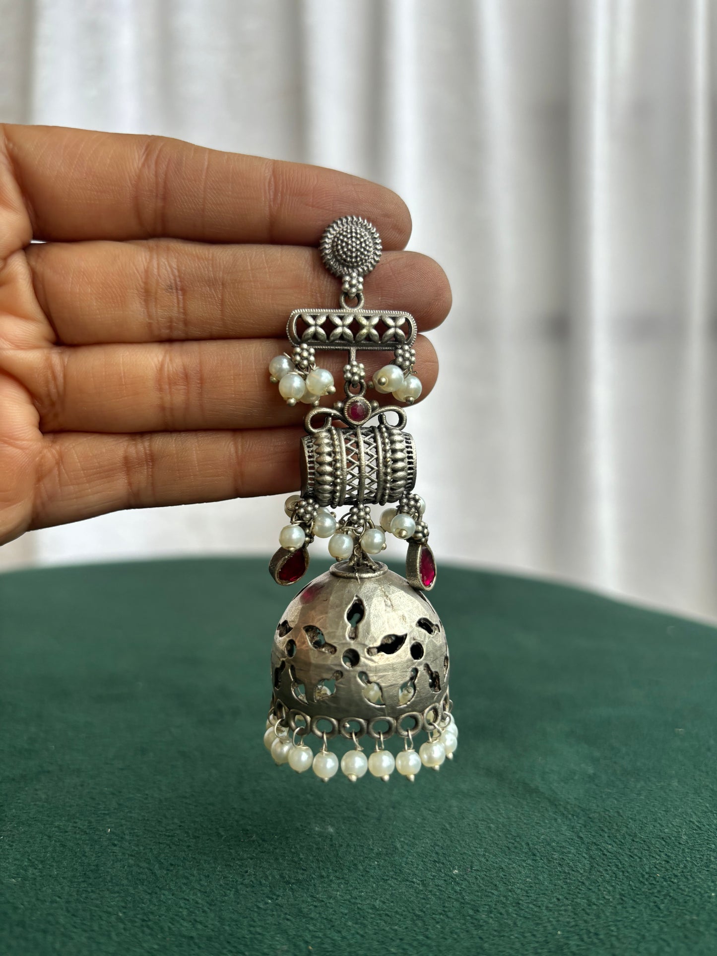 "Amara" Silver Replica Jhumka Earrings