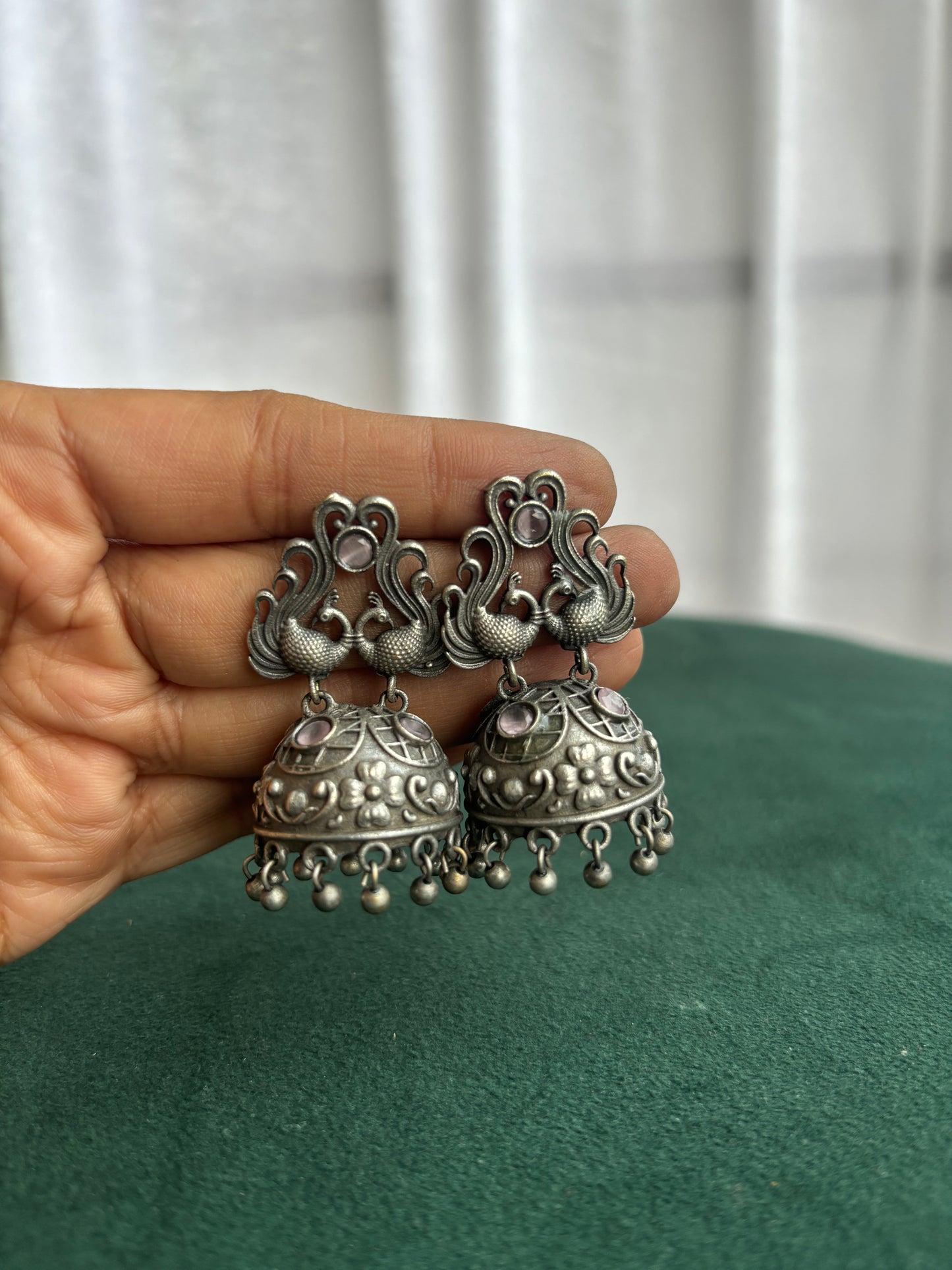 "Jasmine" Silver Replica Jhumka Earrings